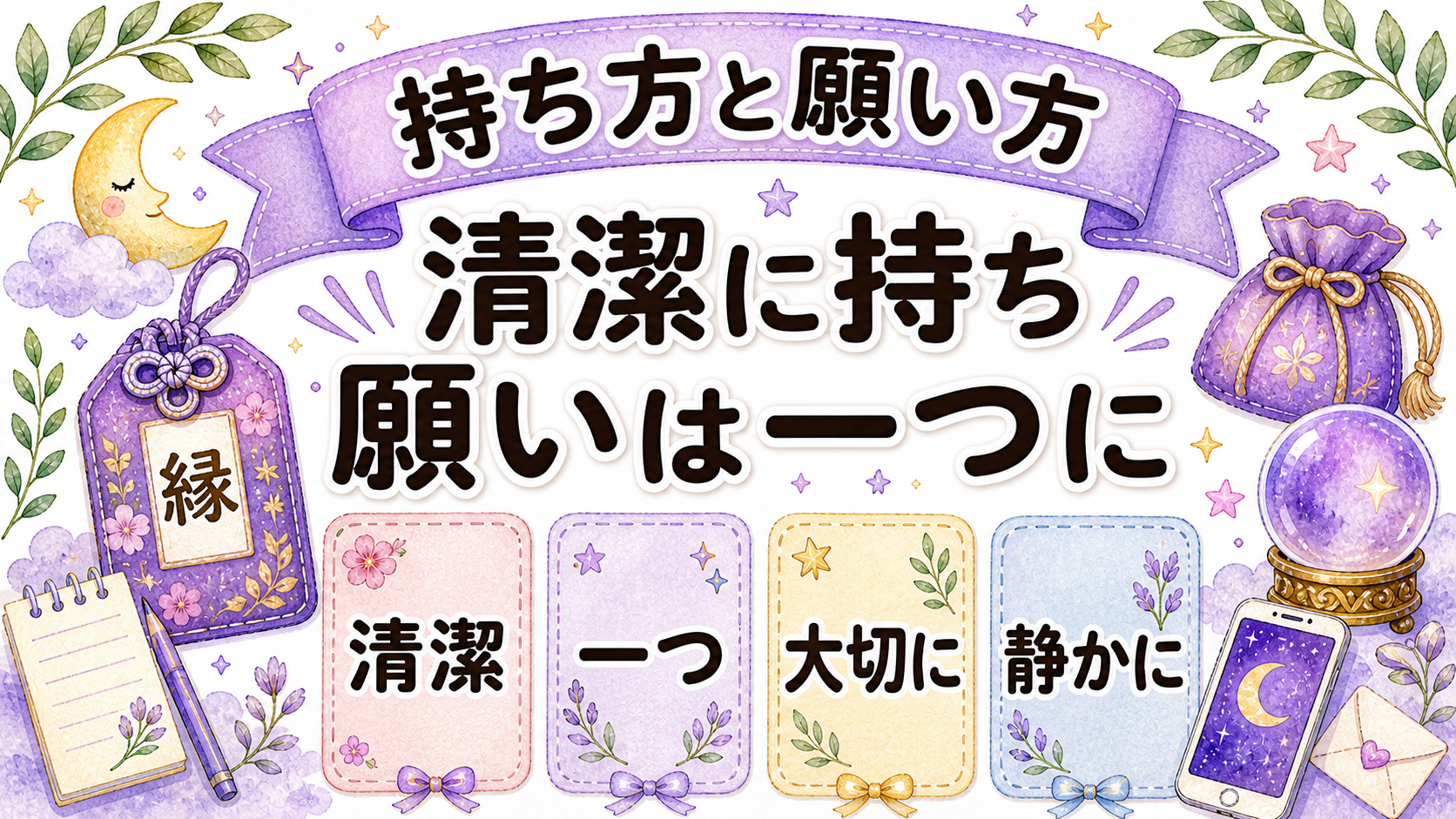 縁切りお守りの正しい持ち方と願い方を示すイラスト
