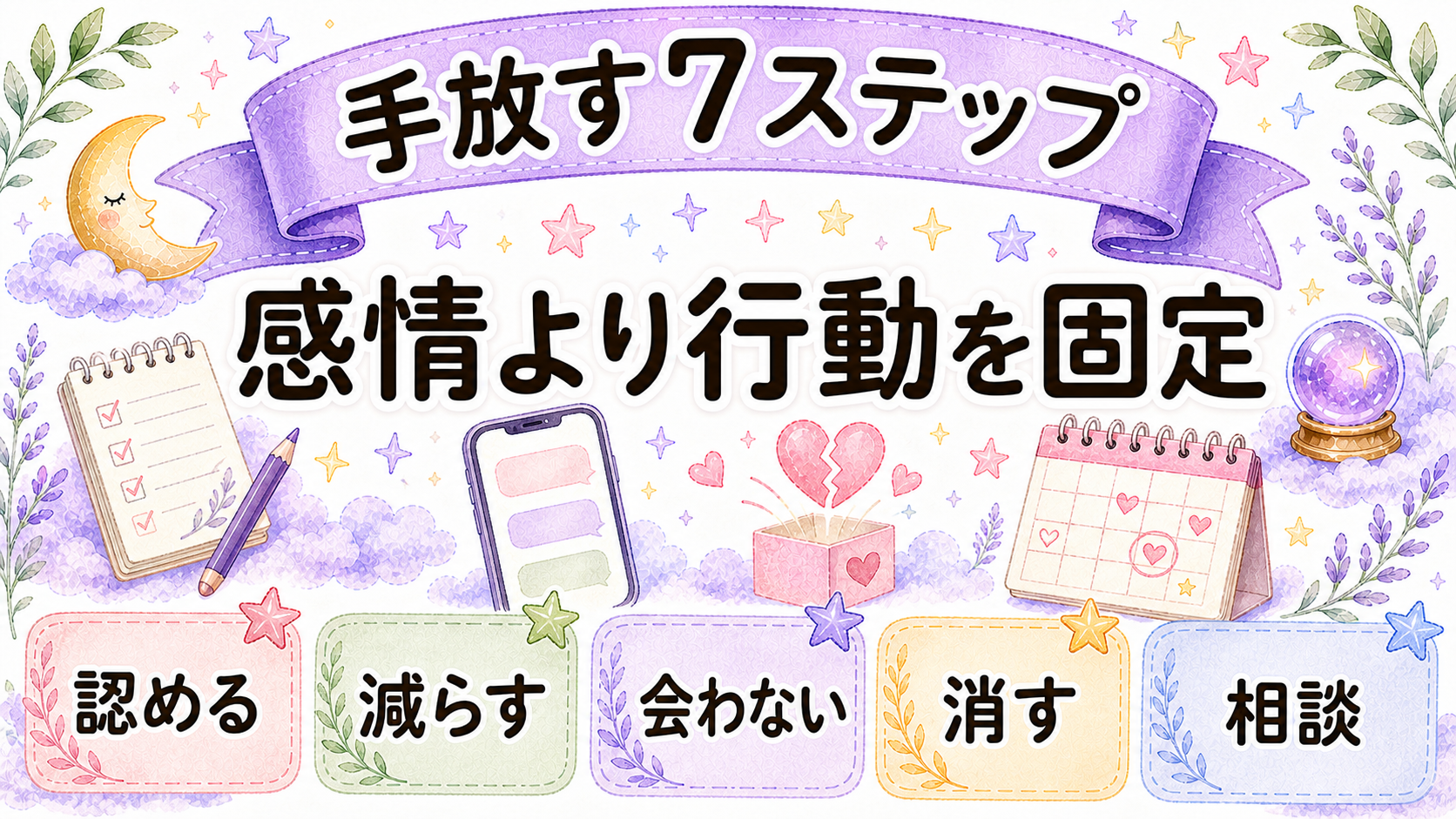 既婚男性への好きな気持ちを手放す7ステップを示すイラスト
