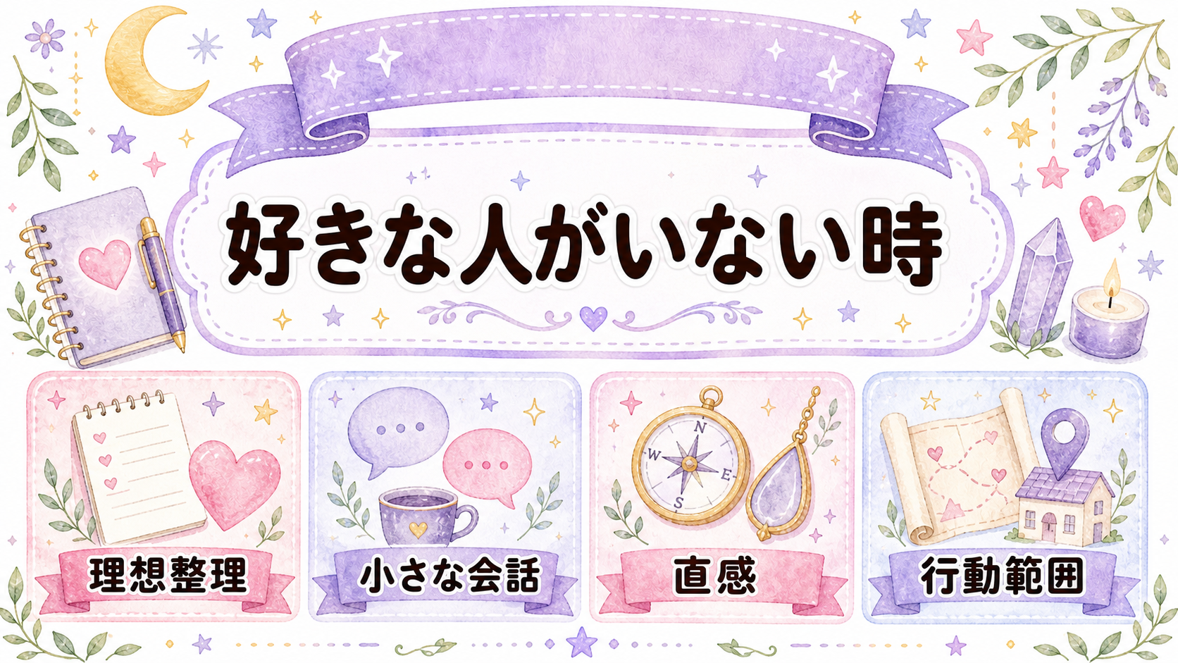 好きな人がいない時に理想や行動範囲を整理するイラスト