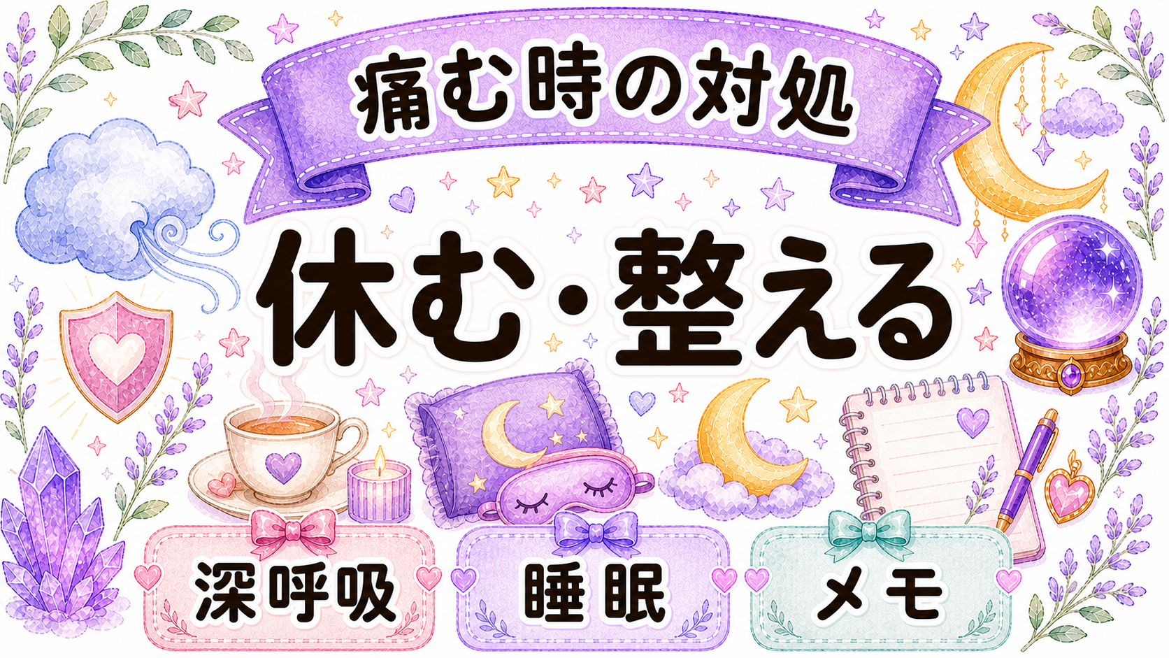 胸の痛みが出た時のセルフケアを示すイラスト