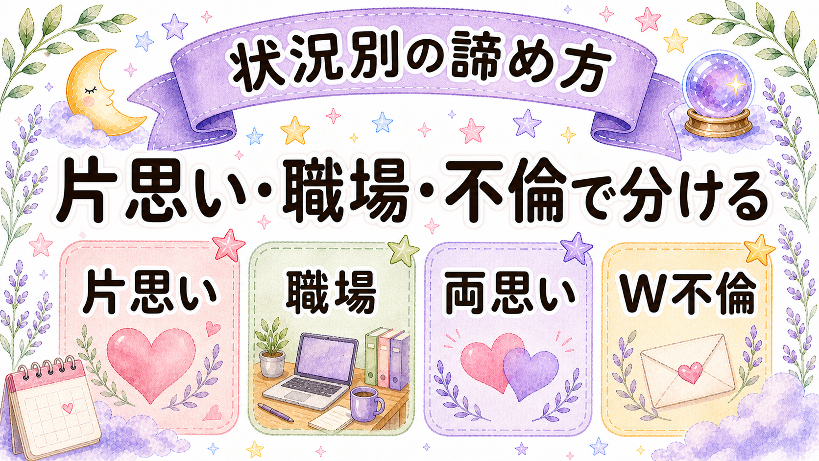 片思い職場不倫W不倫など状況別の諦め方を示すイラスト