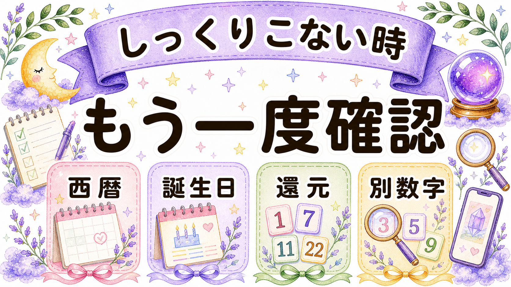 ライフパス計算結果がしっくりこない時の見直しポイントを示す高密度水彩イラスト
