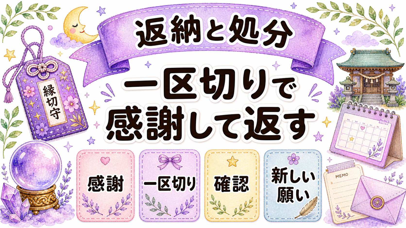 縁切りお守りの返納や処分のタイミングを示すイラスト