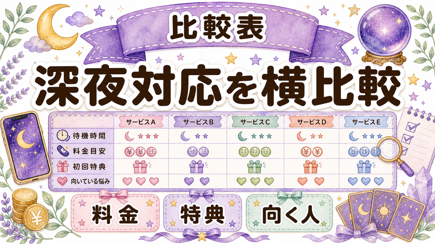 深夜対応の電話占い比較表