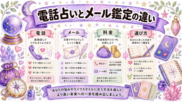 電話占いとメール鑑定の違い|どっちが向く?料金・相談内容・失敗しない選び方