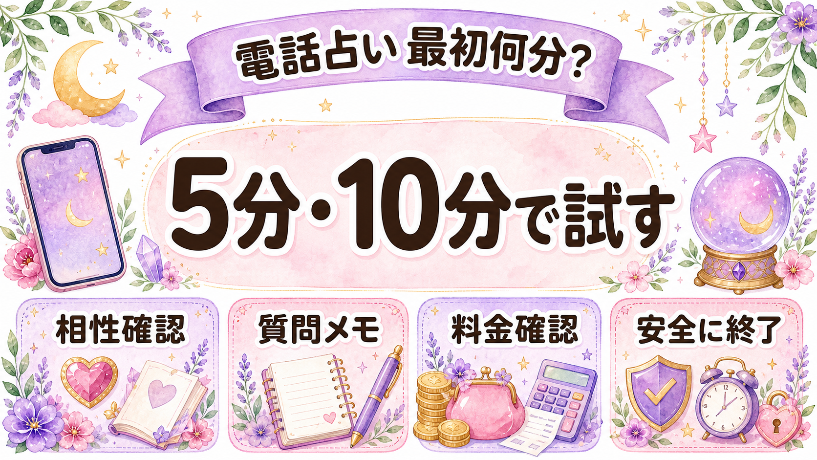 電話占いは最初に何分試せる？初回無料の目安と5分・10分で聞く質問例