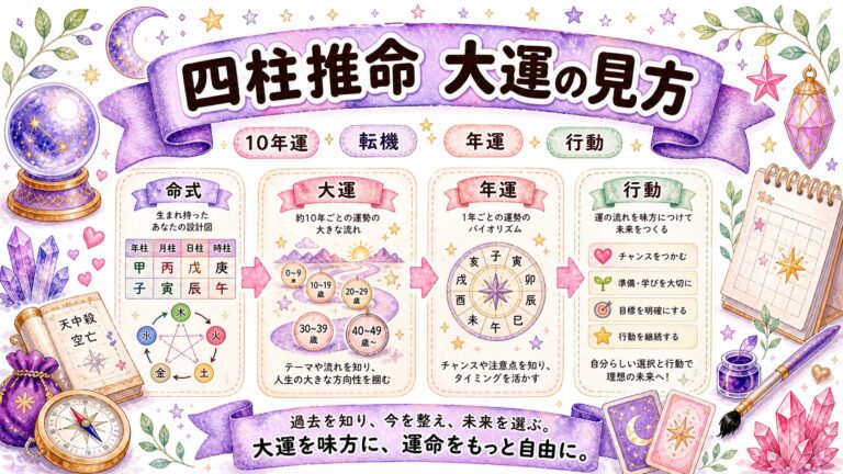 四柱推命の大運の見方|10年運・転機・年運との重ね方を初心者向けに解説
