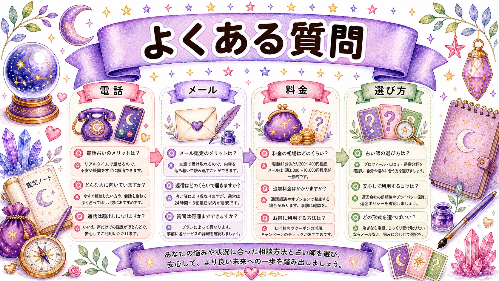 電話占い メール鑑定 違いのよくある質問を整理する図解