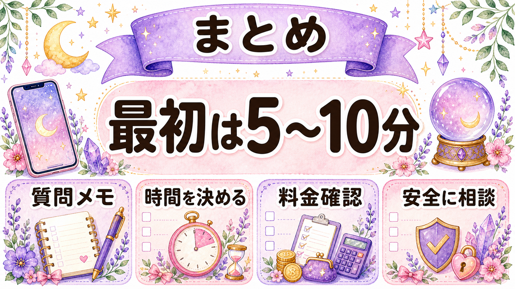 電話占いは最初に5分から10分試すのが安心というまとめ図解