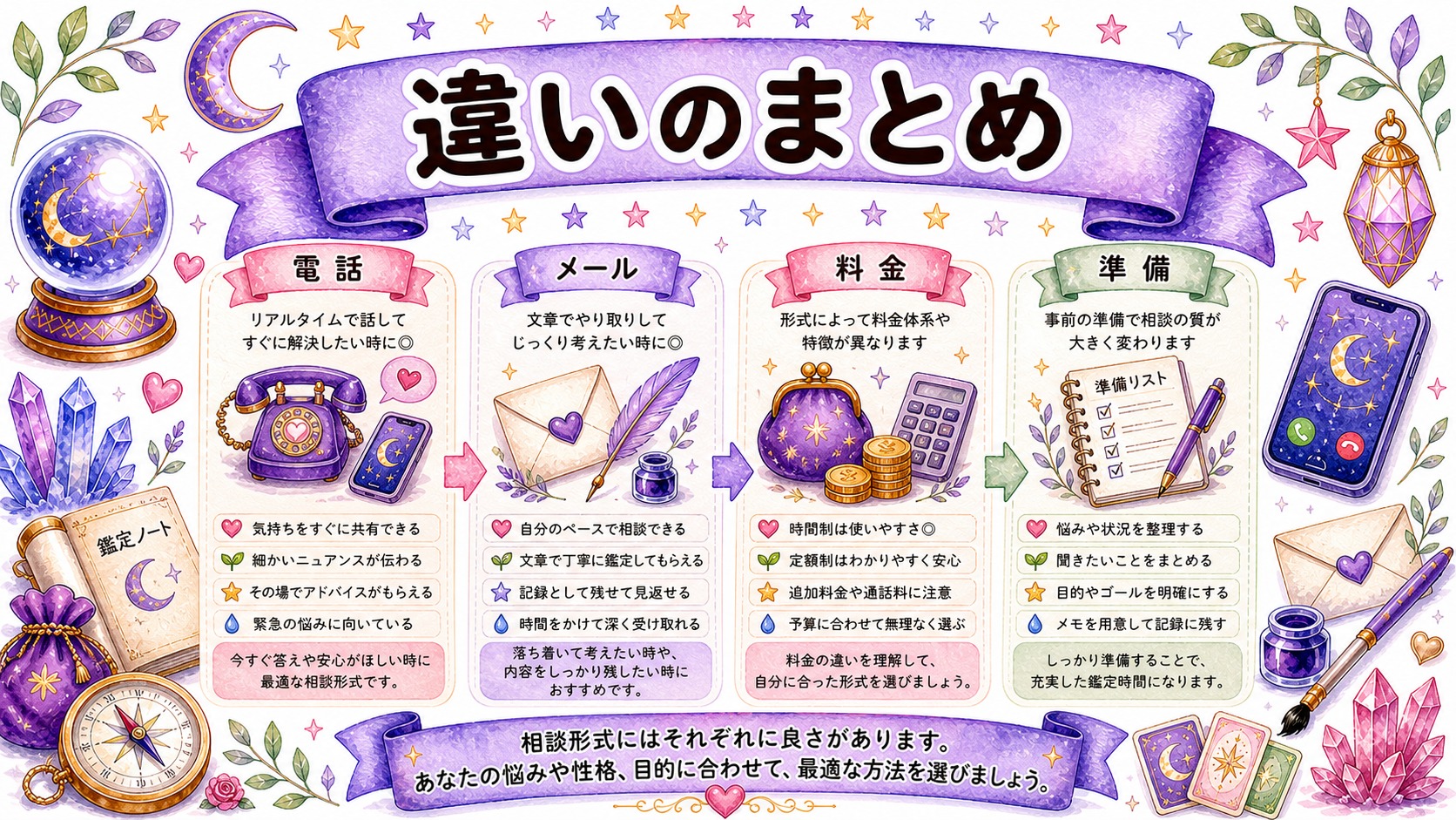 電話占い メール鑑定 違いのまとめ図解