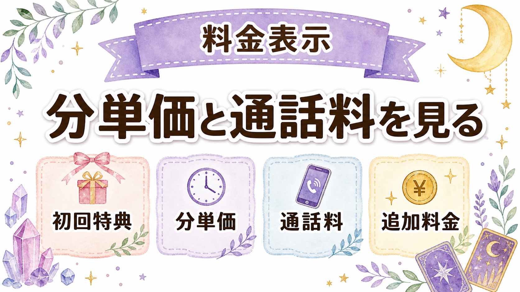 怪しい電話占いの見分け方の登録前に見るべき料金表示を示す図解