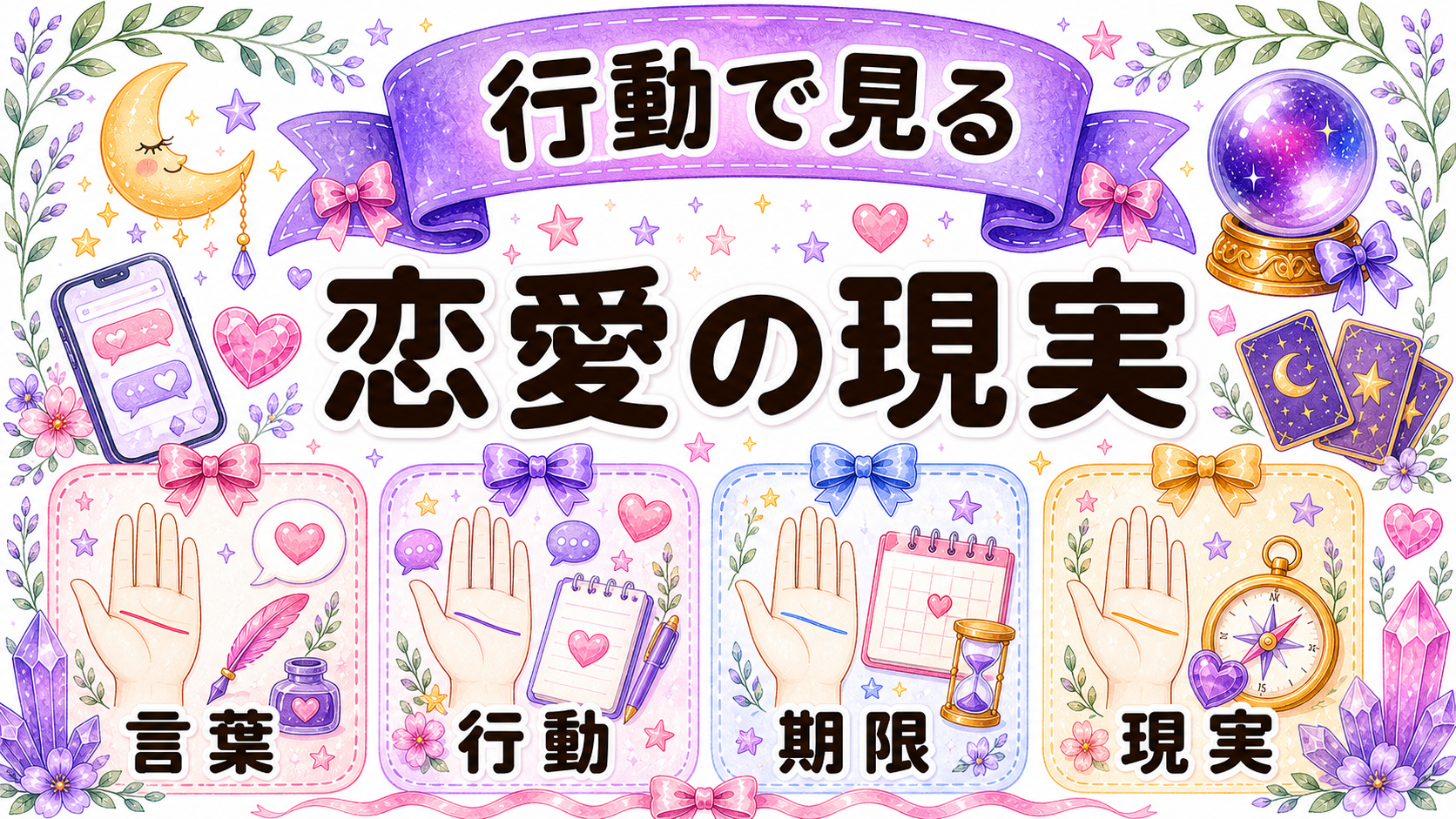 感情線の恋愛傾向のカーブ・終点で見る愛情表現を示す図解