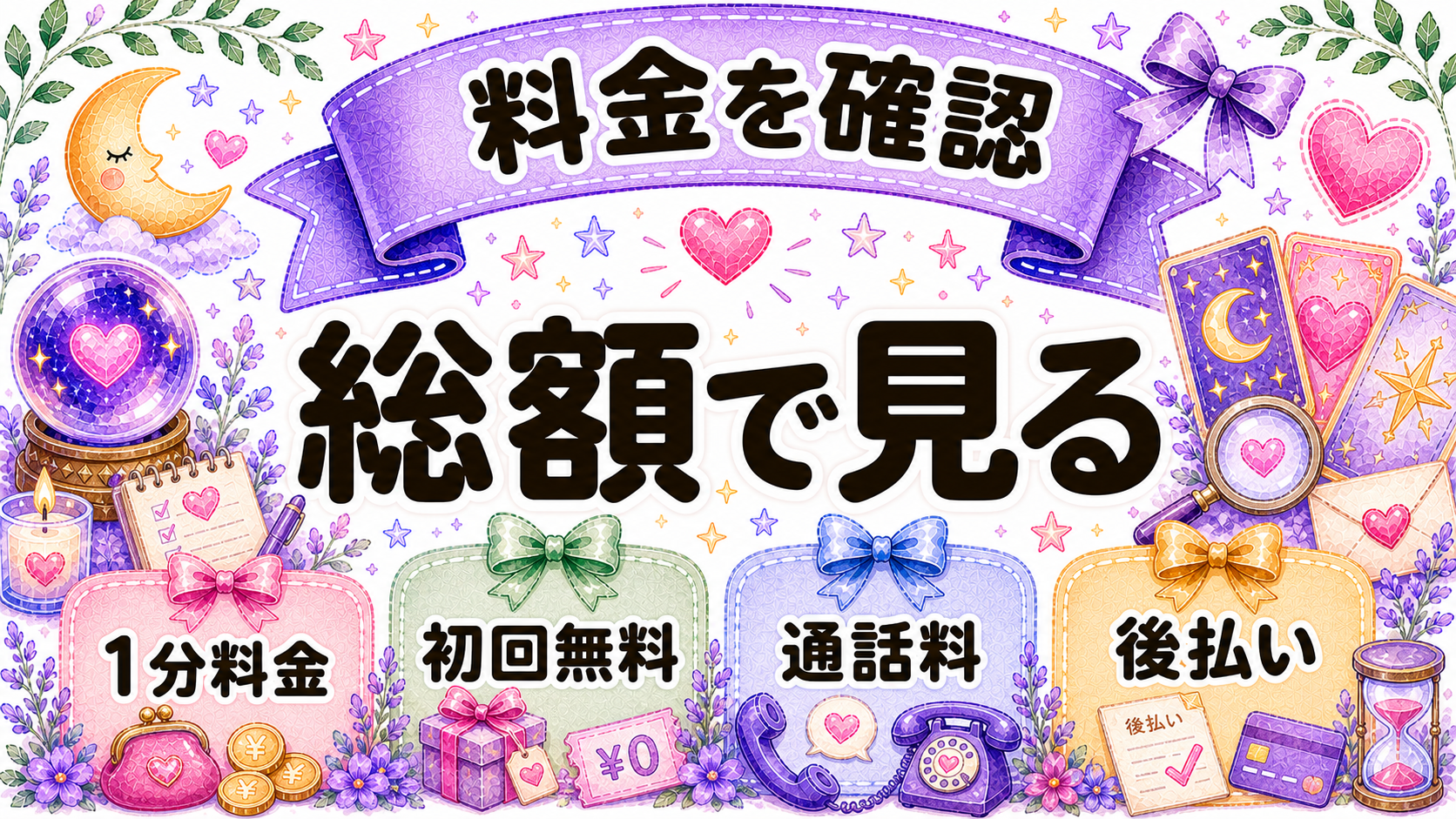 電話占いの初回無料と料金を比較するイラスト