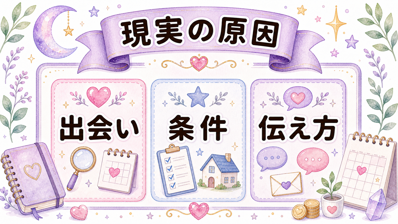 結婚できない現実面の原因を出会い条件伝え方で整理する図解