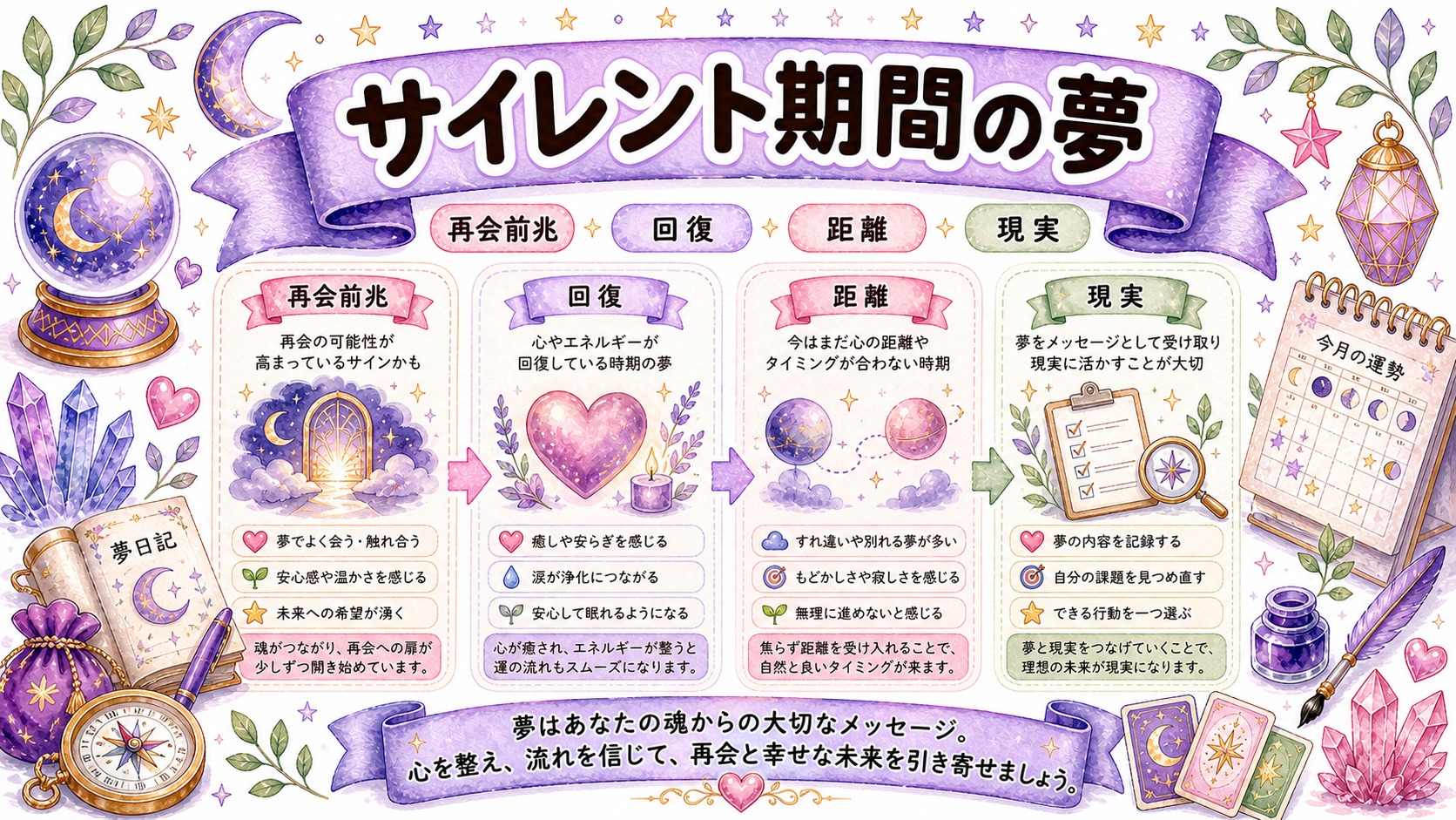 サイレント期間の夢は再会前兆だけでなく回復段階を見るの図解