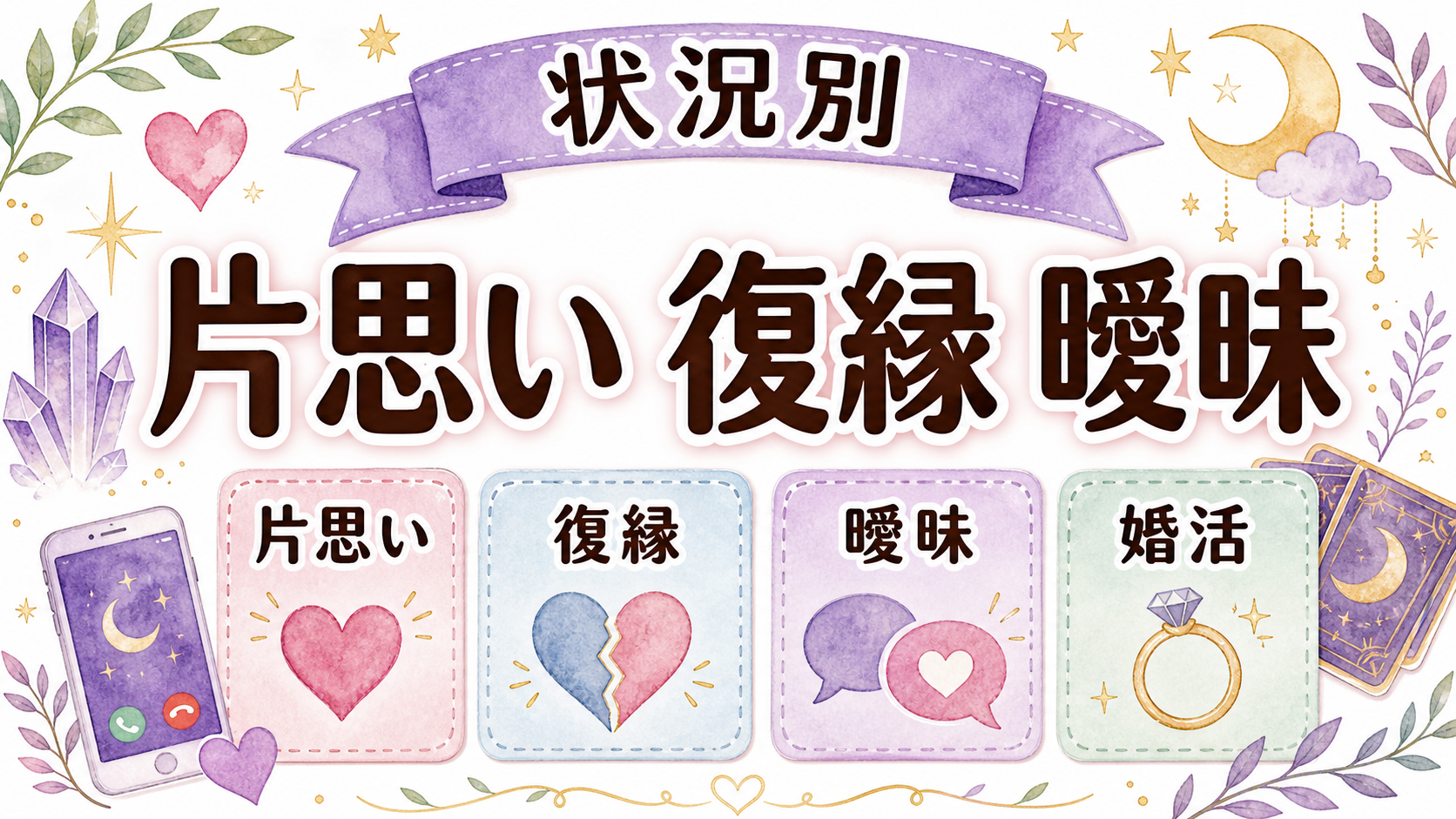 恋愛成就と引き寄せの片思い・復縁・曖昧な関係別の引き寄せを示す図解