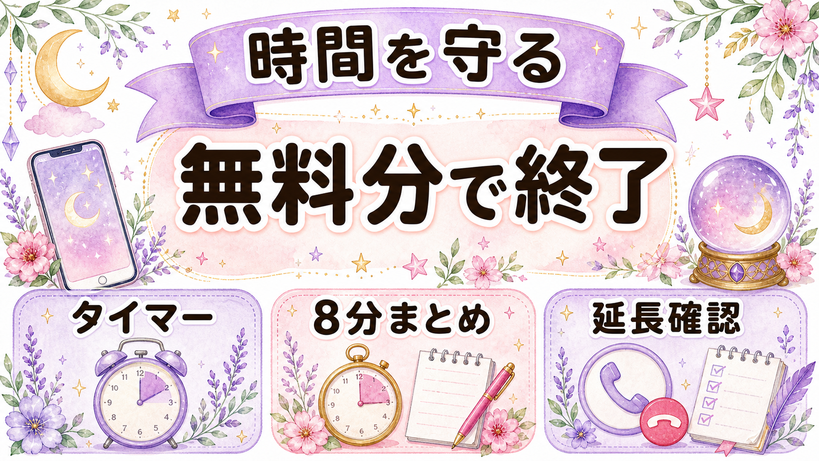 電話占いの無料時間を超えないための時間管理の図解
