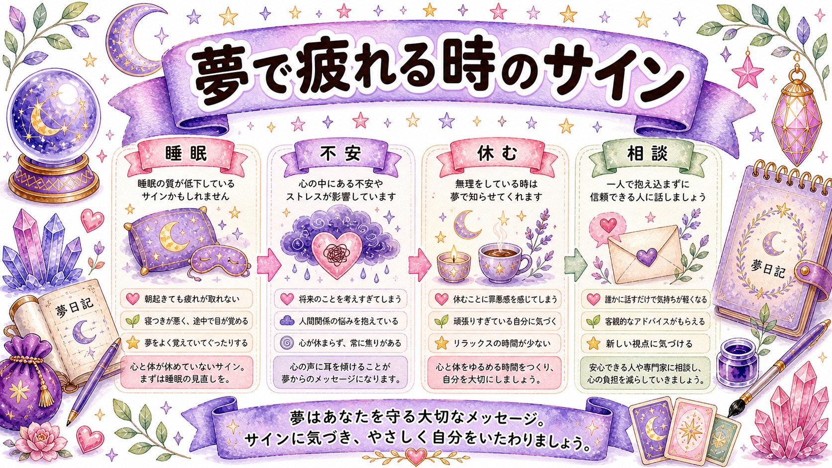 毎日夢を覚えていて疲れる時は睡眠と心のサインも見るの図解