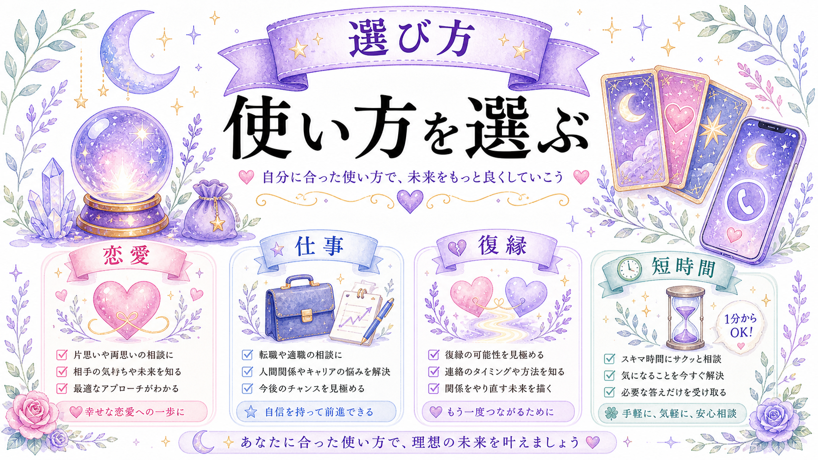 男性の電話占い相談に向く占術の選び方の図解