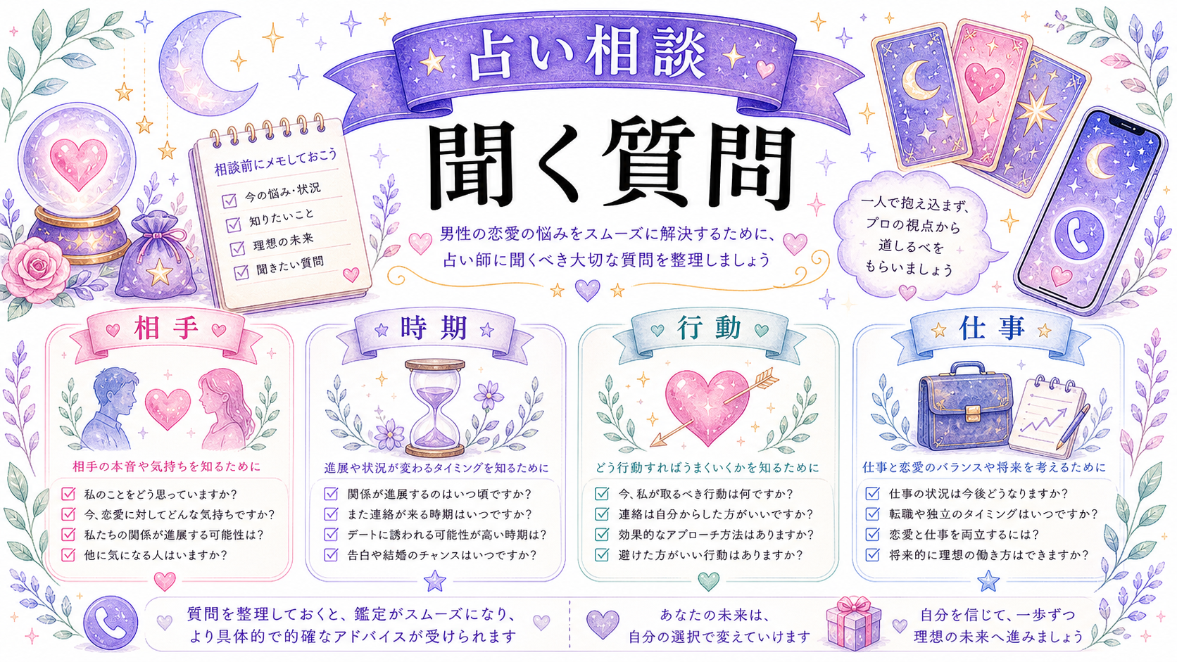 電話占いで聞く質問例の図解