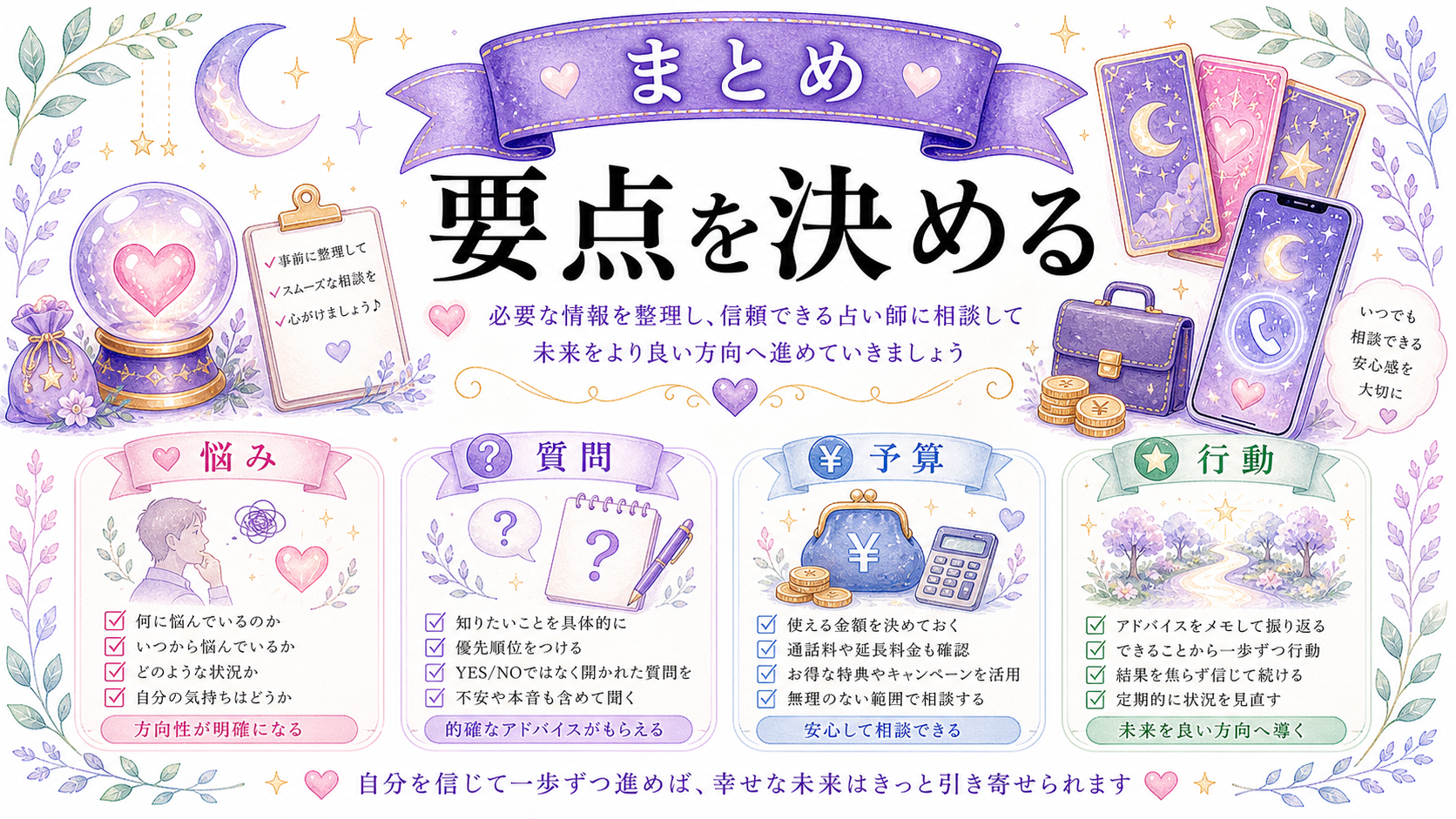 電話占いは男性にもおすすめ?男の恋愛・仕事相談に使いやすいサービスを解説のまとめ図解