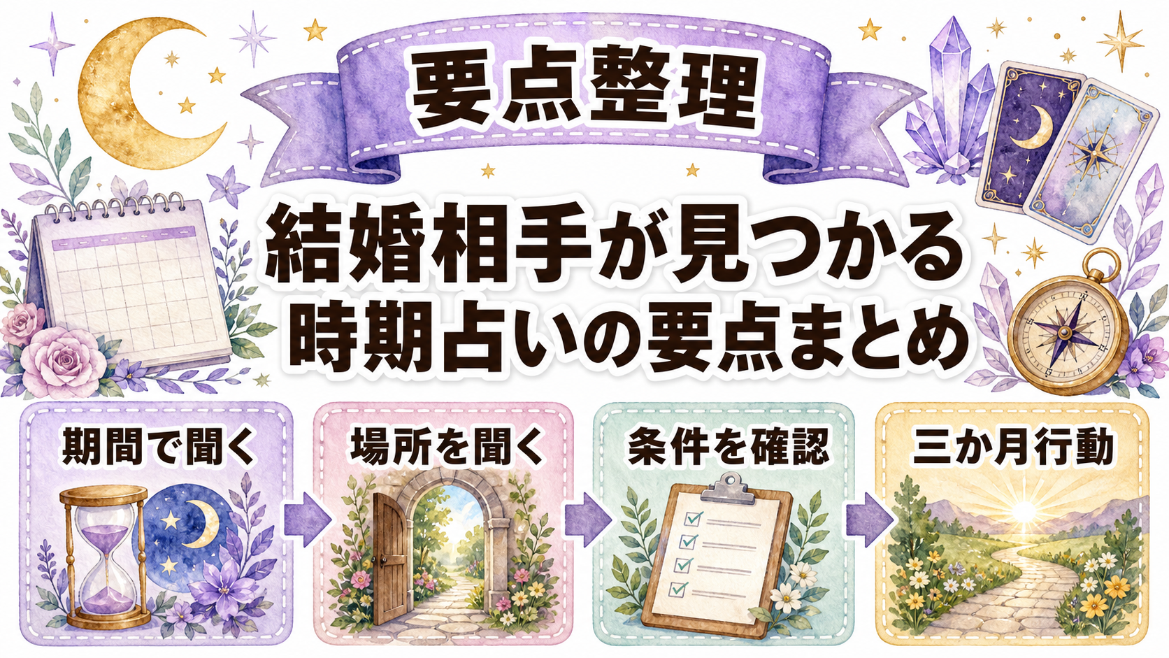 結婚相手が見つかる時期を占いで知る方法｜出会いの兆候と質問例 まとめ