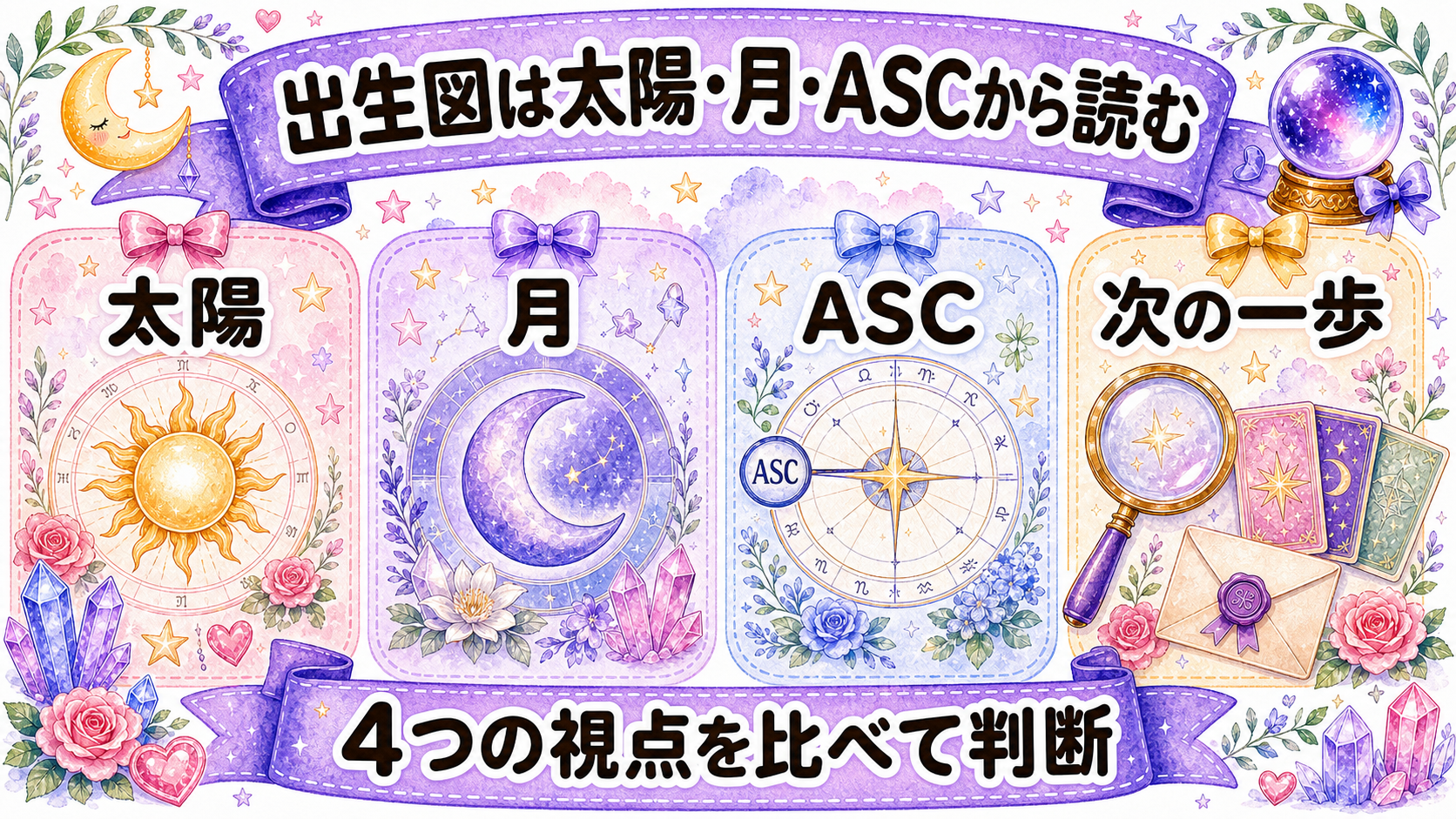 西洋占星術の出生図を無料で作る方法|初心者向けホロスコープの読み方 出生図は太陽・月・ASCから読む