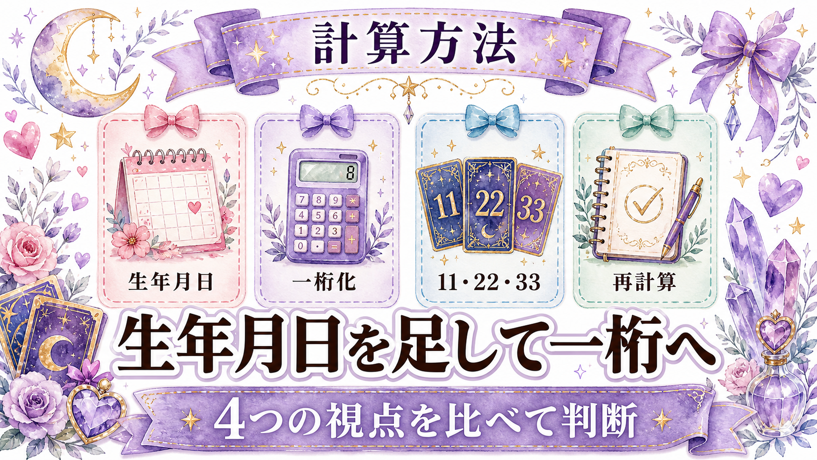 数秘術の運命数が示す恋愛傾向｜計算方法と1〜9・11・22・33の意味 運命数の計算方法を確認する