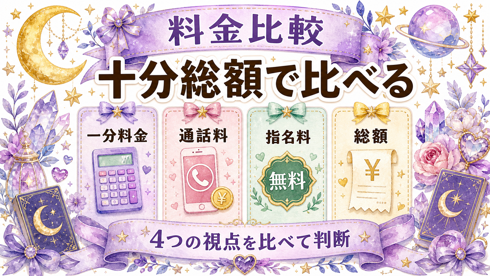 電話占いヴェルニとピュアリを比較|料金・初回特典・先生の探し方 鑑定料金と通話料を比較する