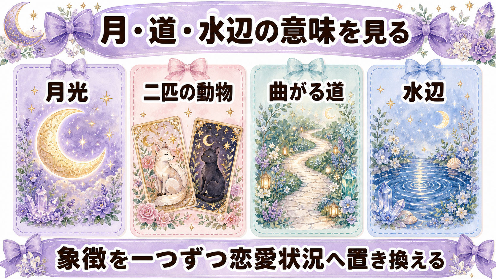 タロット「月」の意味を恋愛で読む|正位置・逆位置・相手の気持ち 月の絵柄にある象徴を読む
