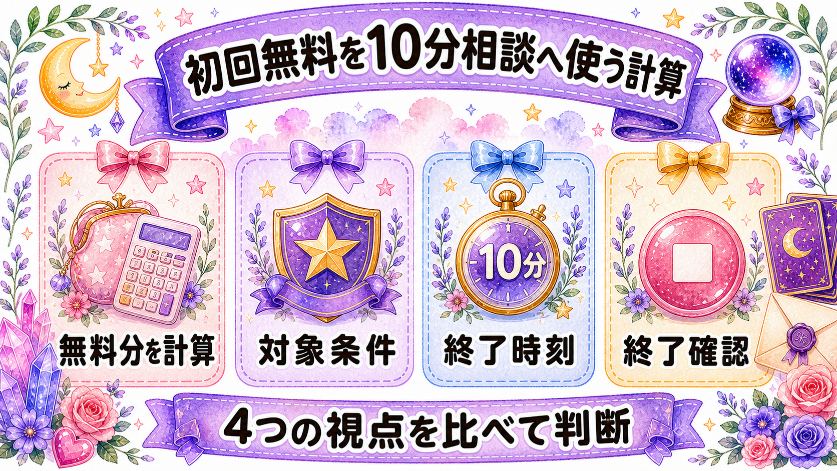 電話占い10分の料金相場はいくら?1分単価別早見表と予算内で相談するコツ 初回無料を10分相談へ使う計算