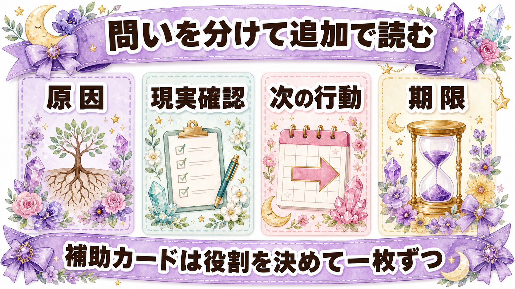 タロット「月」の意味を恋愛で読む|正位置・逆位置・相手の気持ち 補助カードで確認する