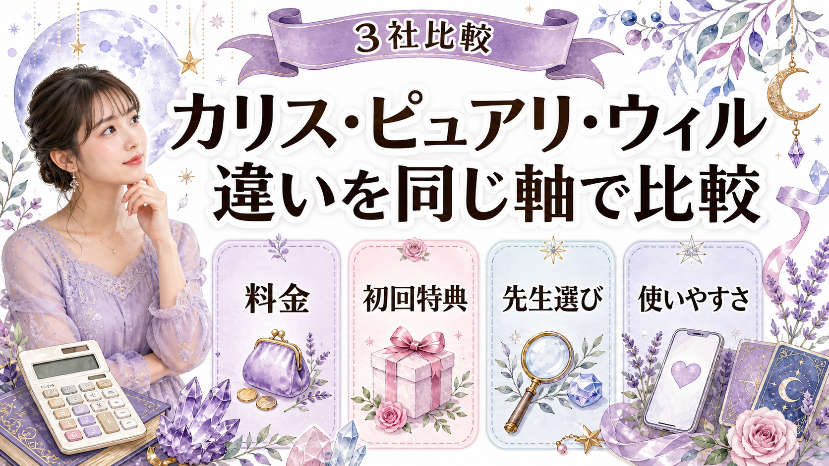 電話占いカリス・ピュアリ・ウィルを比較｜料金・初回特典・向く人