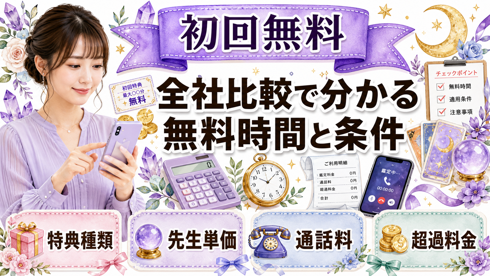 電話占いの初回10分無料一覧2026｜条件・通話料・超過料金を比較