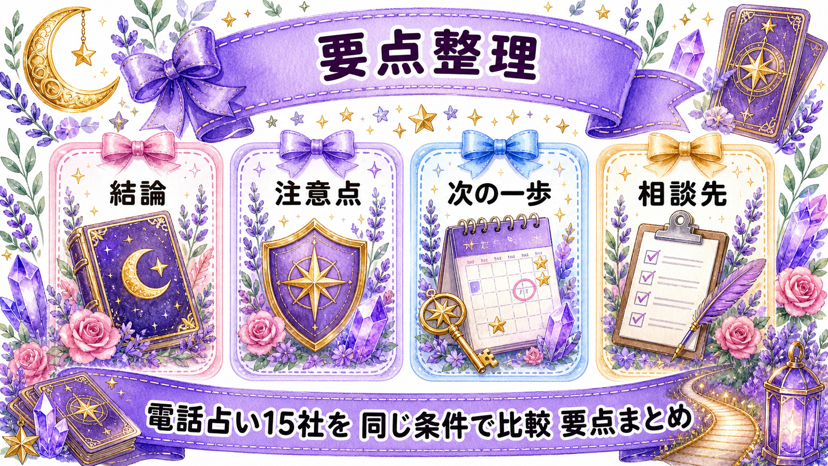 電話占い全サービスの料金比較｜15社の1分単価・通話料・初回特典 まとめ
