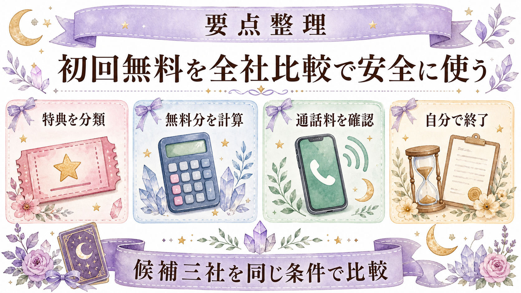 電話占いの初回10分無料一覧2026|条件・通話料・超過料金を比較 まとめ