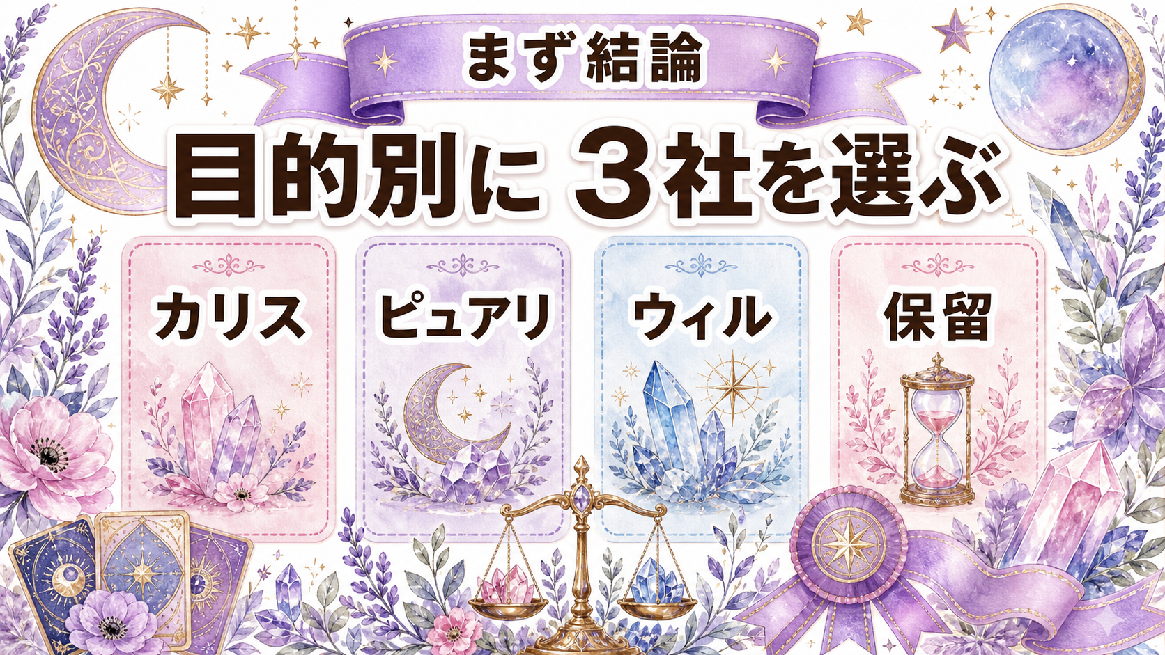 電話占いカリス・ピュアリ・ウィルを比較｜料金・初回特典・向く人 カリス・ピュアリ・ウィル3社比較の結論