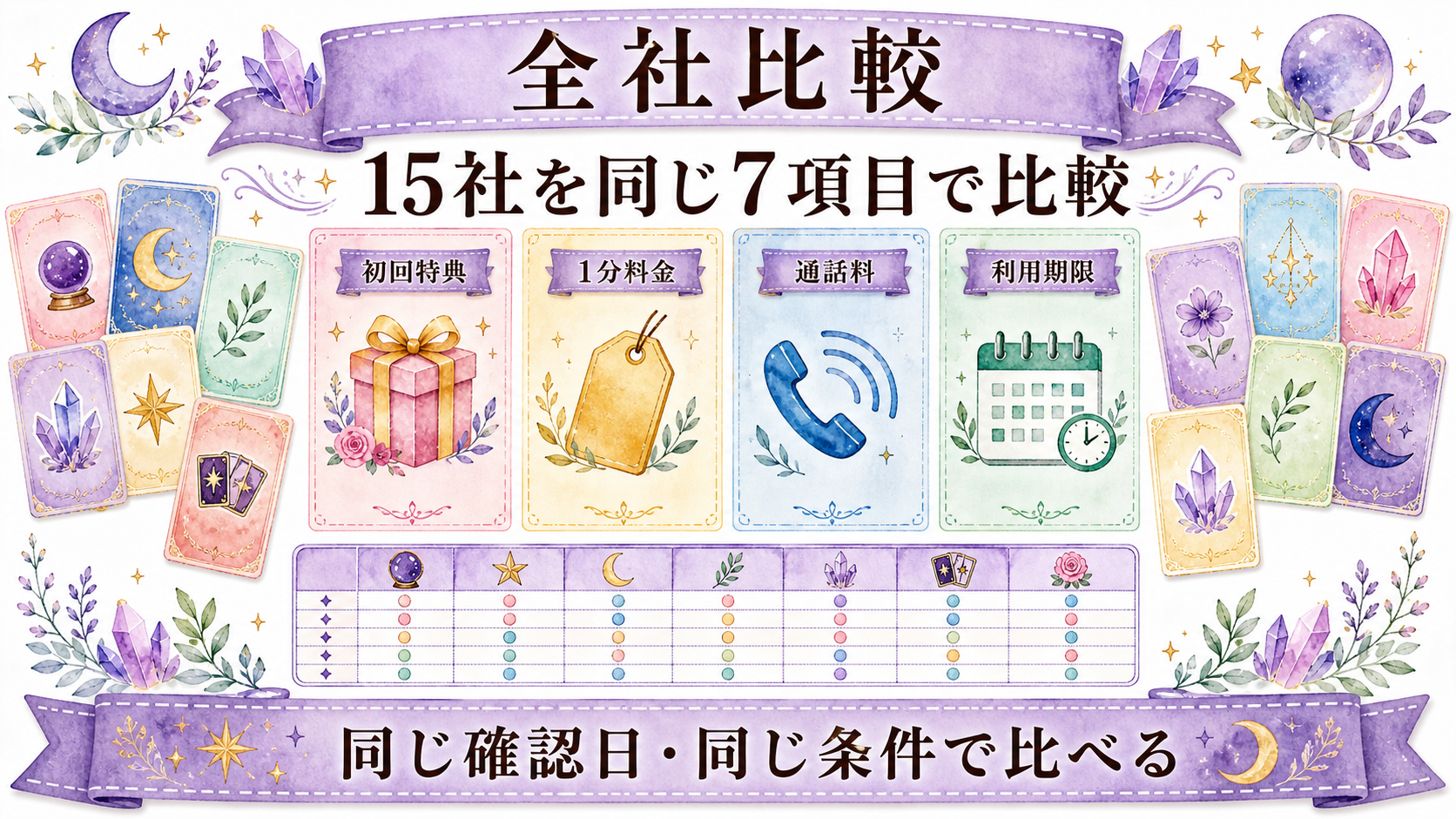 電話占いの初回10分無料一覧2026|条件・通話料・超過料金を比較 電話占いの初回無料を全社同じ軸で比較する