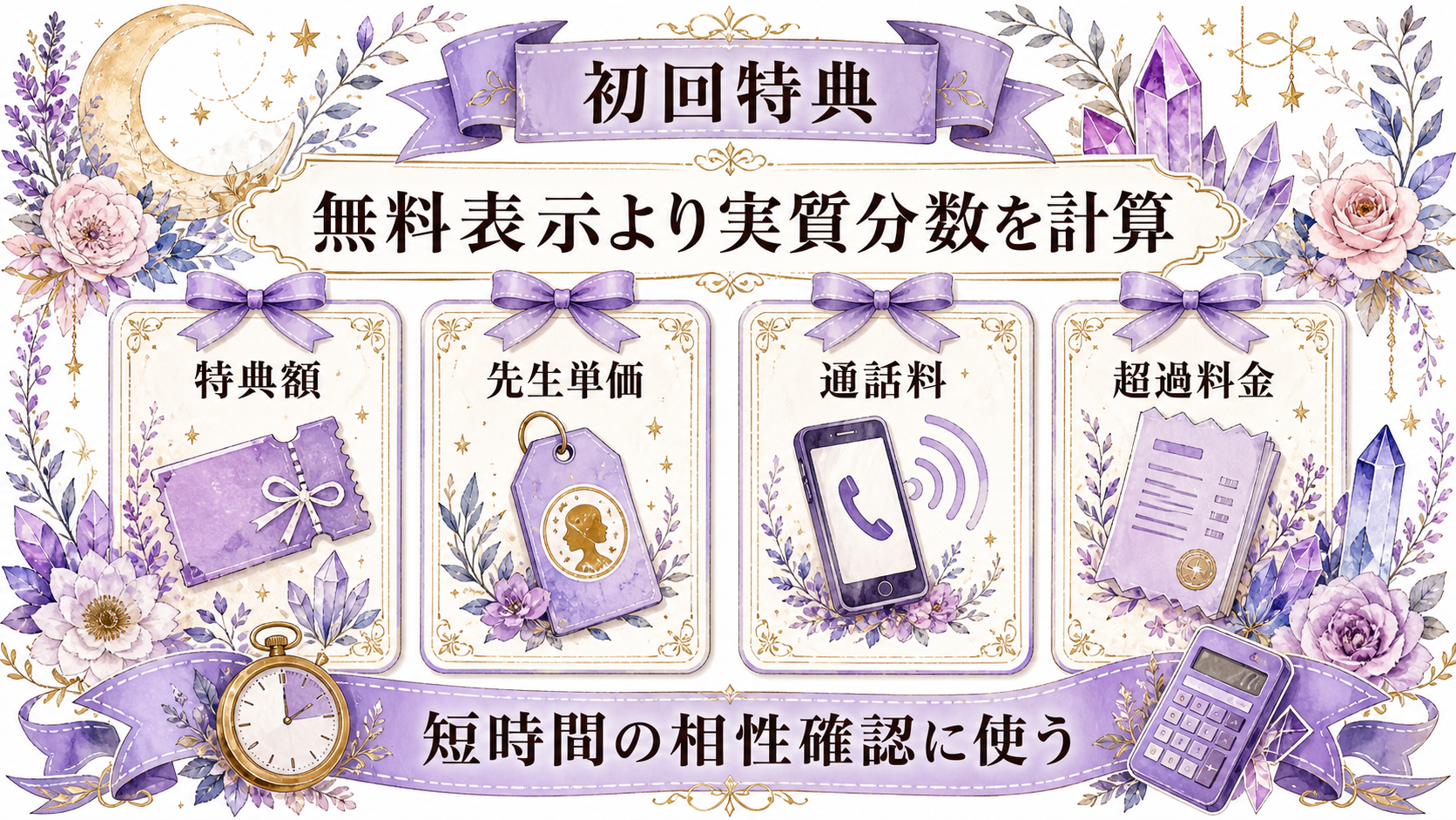 電話占いカリスがおすすめな理由7つ｜向いている人・他社比較まで解説 理由6｜初回特典で短時間の相性確認がしやすい