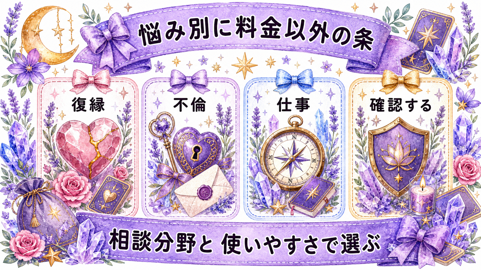 電話占い全サービスの料金比較｜15社の1分単価・通話料・初回特典 悩み別に料金以外の条件で三社へ絞る